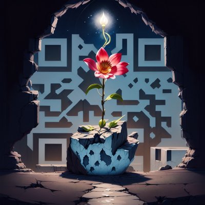 Glowing Flower Cracked Stone Painting QR Code Art