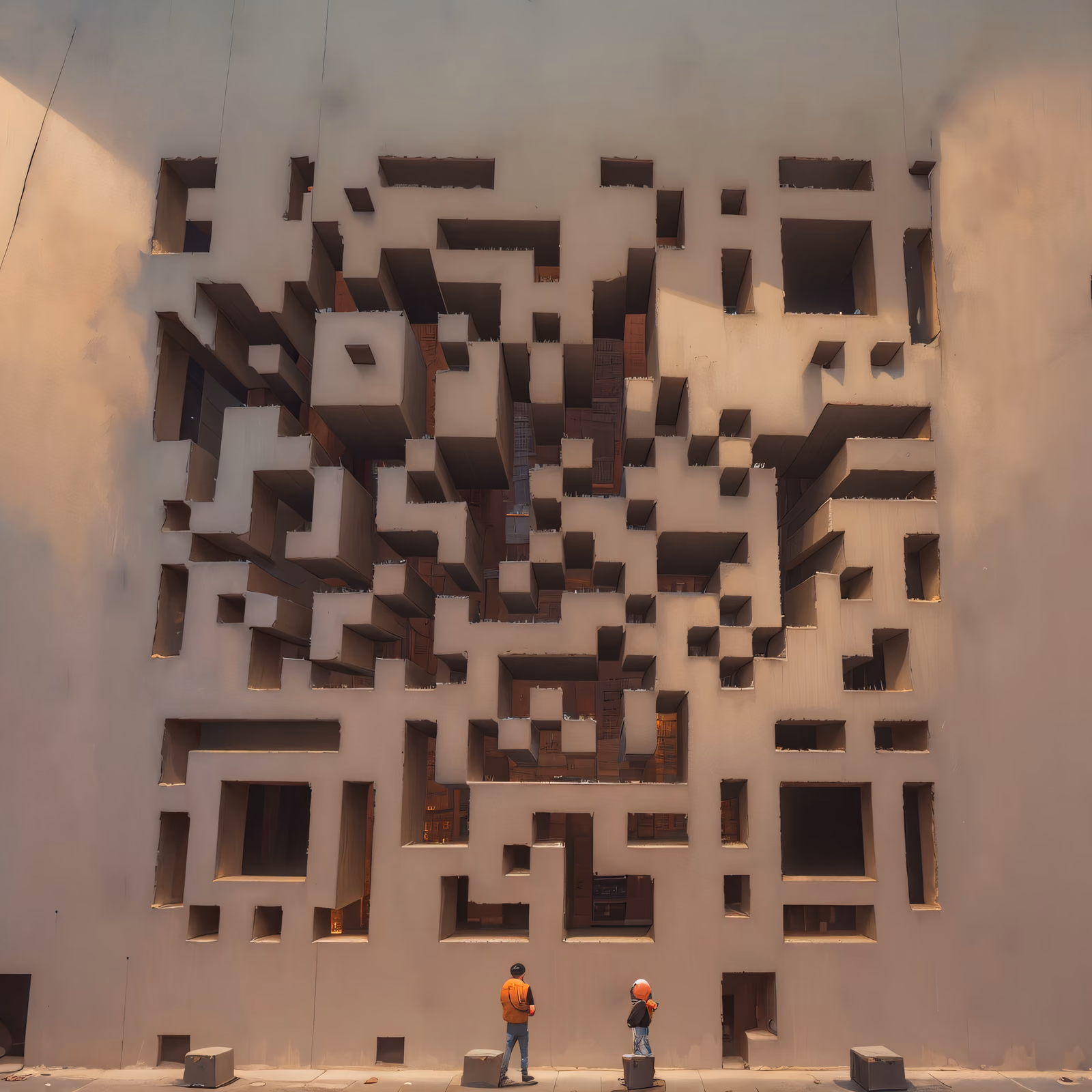 Concrete Brutalist Wall 3D QR Code Art — image 1