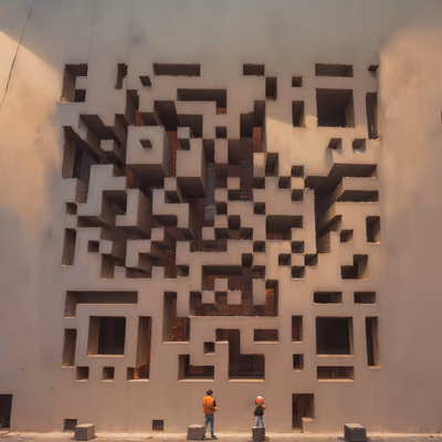 Concrete Brutalist Wall 3D QR Code Art — image 1