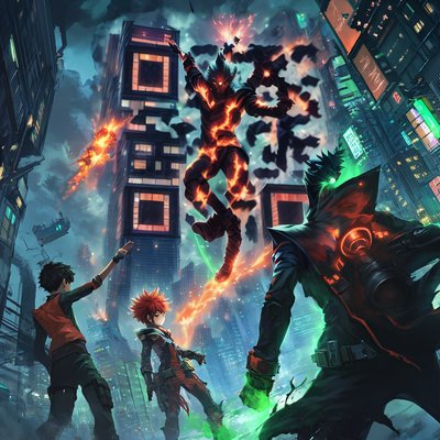Anime Hero Team Battle Cyberpunk QR Code for Posters