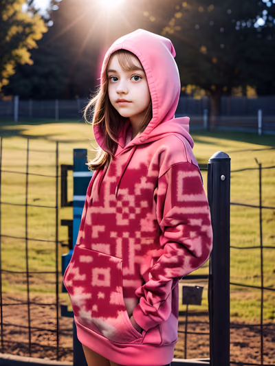 Girl in Pink Hoodie Photo QR Code for Apparel — image 1