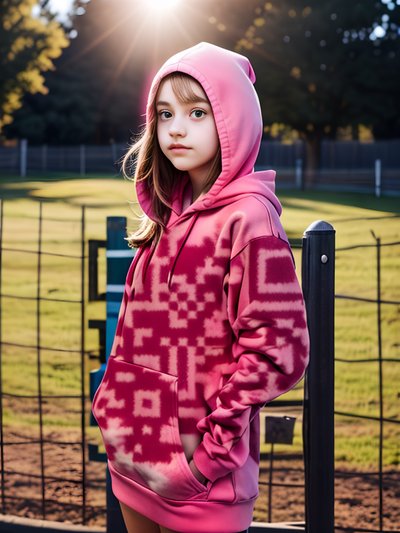 Girl in Pink Hoodie Photo QR Code for Apparel