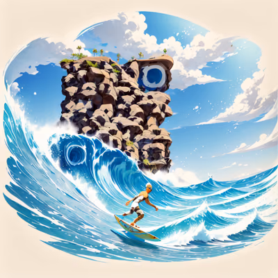 海浪上的冲浪者动漫风二维码艺术,适用于海报 — 图片 1