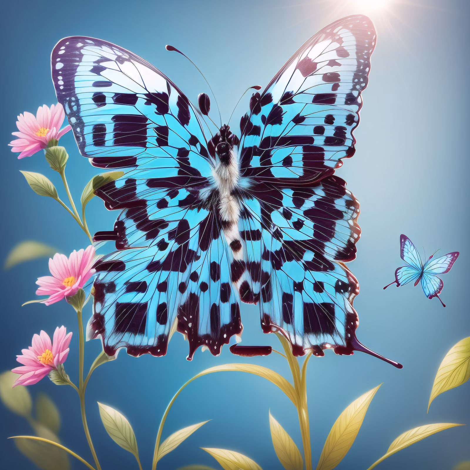 Blue Butterfly Digital Painting Flowers QR Code Art — image 1