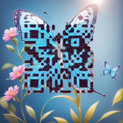 Blue Butterfly Digital Painting Flowers QR Code Art — image 1