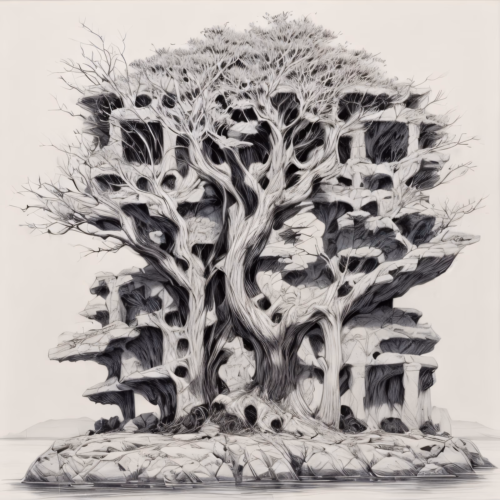 Tree on Rock Island Zentangle QR Code Art — image 1