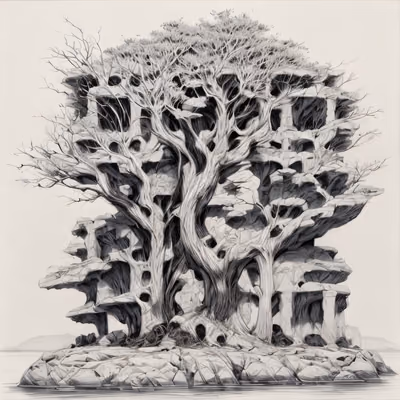 Tree on Rock Island Zentangle QR Code Art — image 1