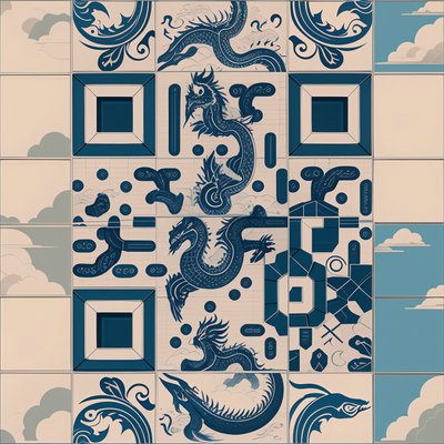 Blue Dragon Tile Pattern QR Code Art