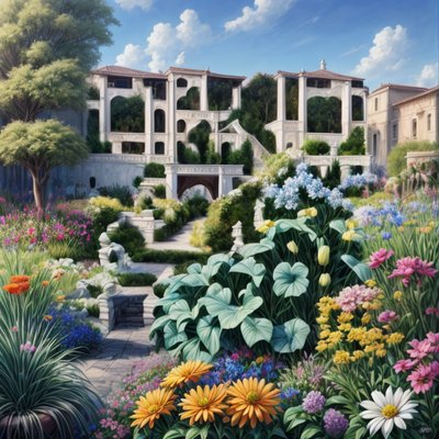 Villa Flower Garden Digital Painting QR Code Art