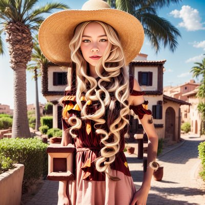 Blonde Woman Straw Hat Photorealistic QR Code for Posters