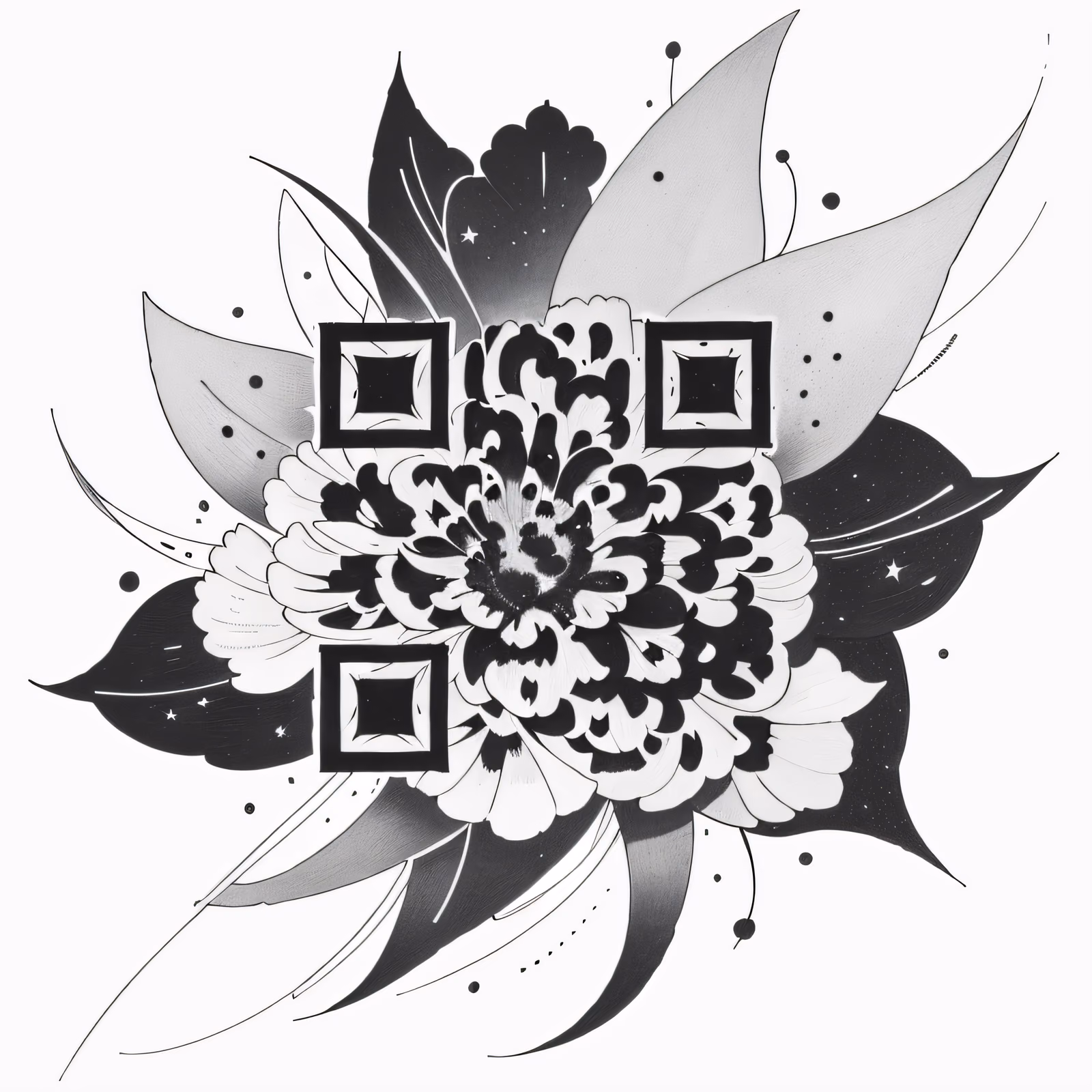 QR-код с цветком космеи и звёздами для временных тату — изображение 1