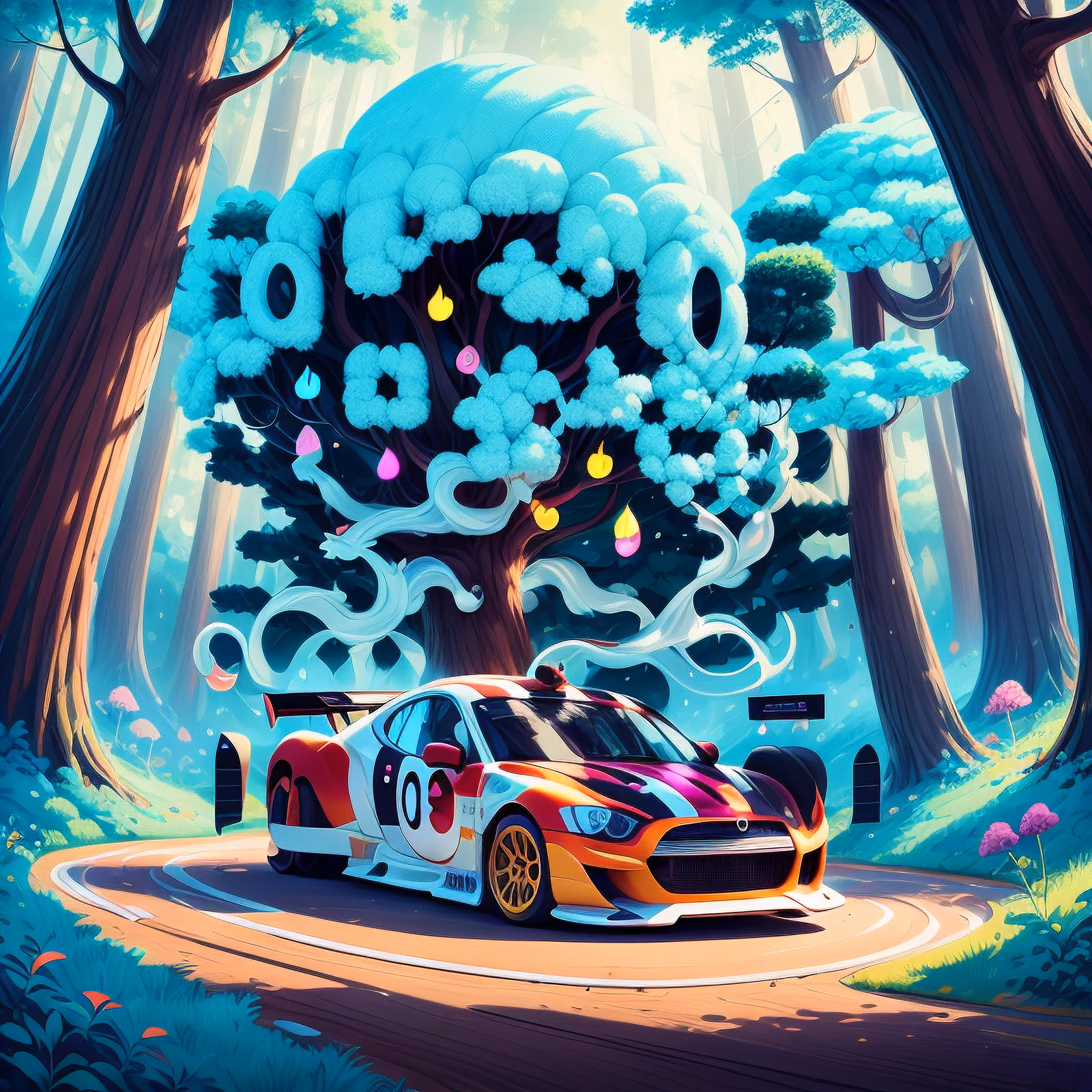 Race Car Forest Cartoon Tree QR Code for Posters — image 1