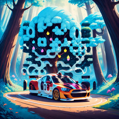 Race Car Forest Cartoon Tree QR Code for Posters — image 1