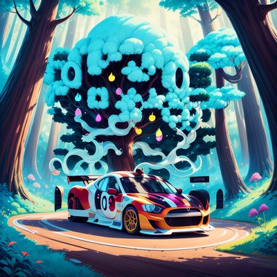 Race Car Forest Cartoon Tree QR Code for Posters
