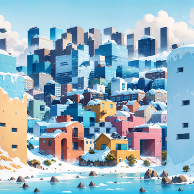 雪山坡城市插画二维码艺术 — 图片 1