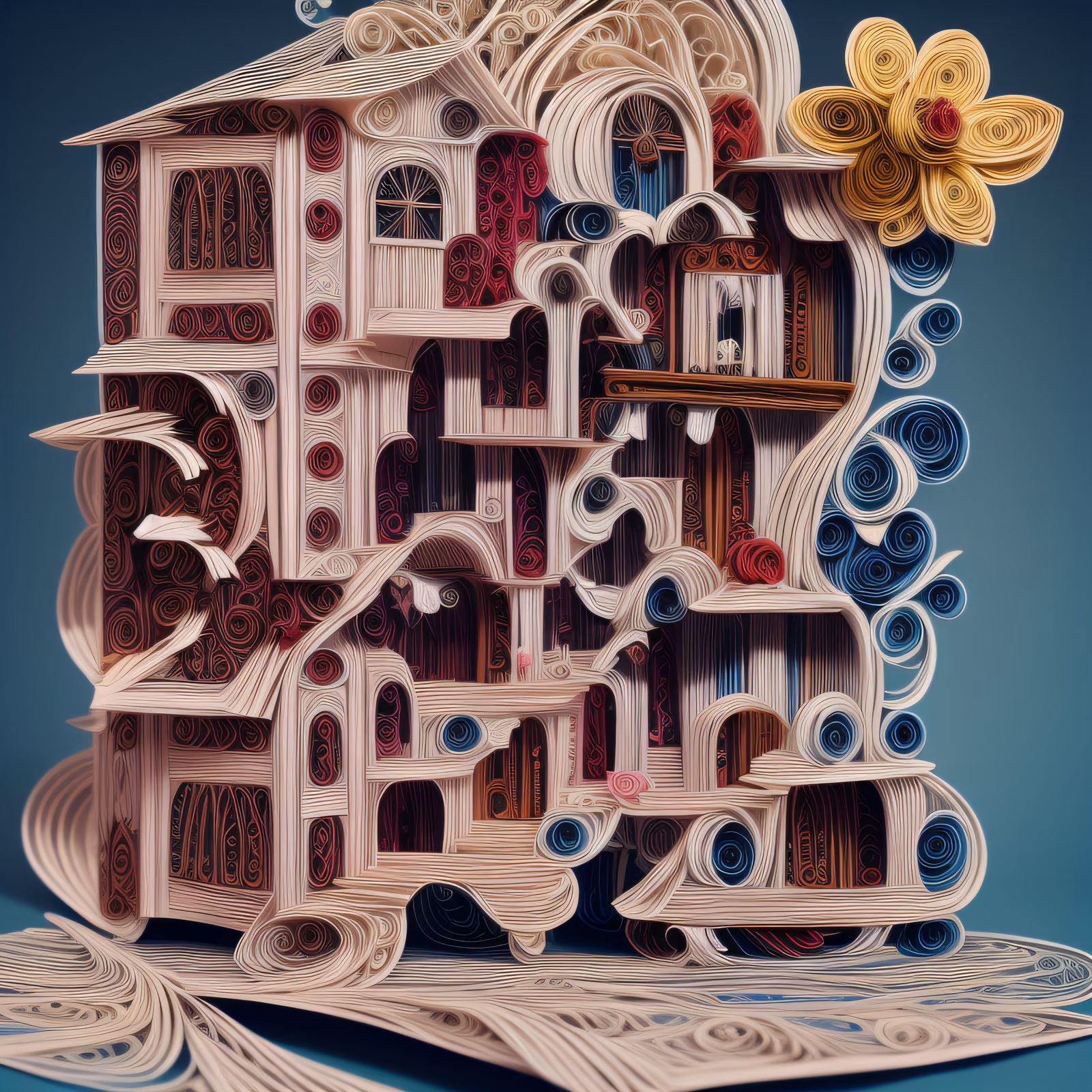 Paper Quilled House with Flower QR Code Art — image 1