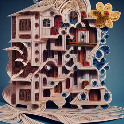 Paper Quilled House with Flower QR Code Art — image 1