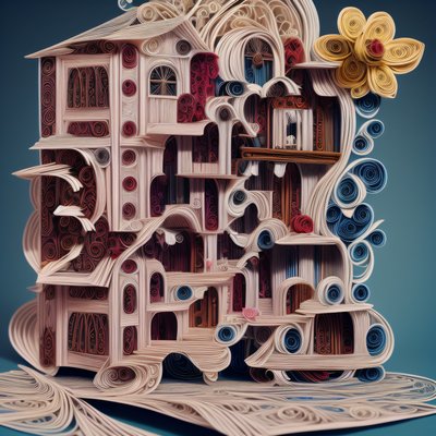 Paper Quilled House with Flower QR Code Art