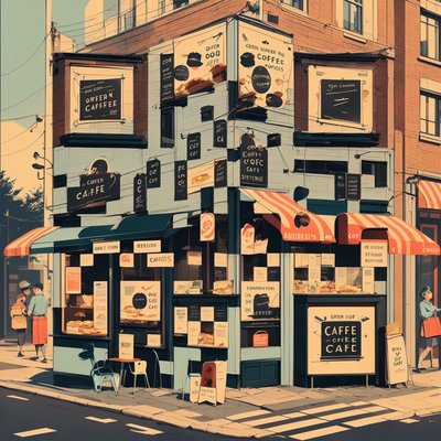 Retro Corner Cafe Street Illustration QR Code for Storefront Displays
