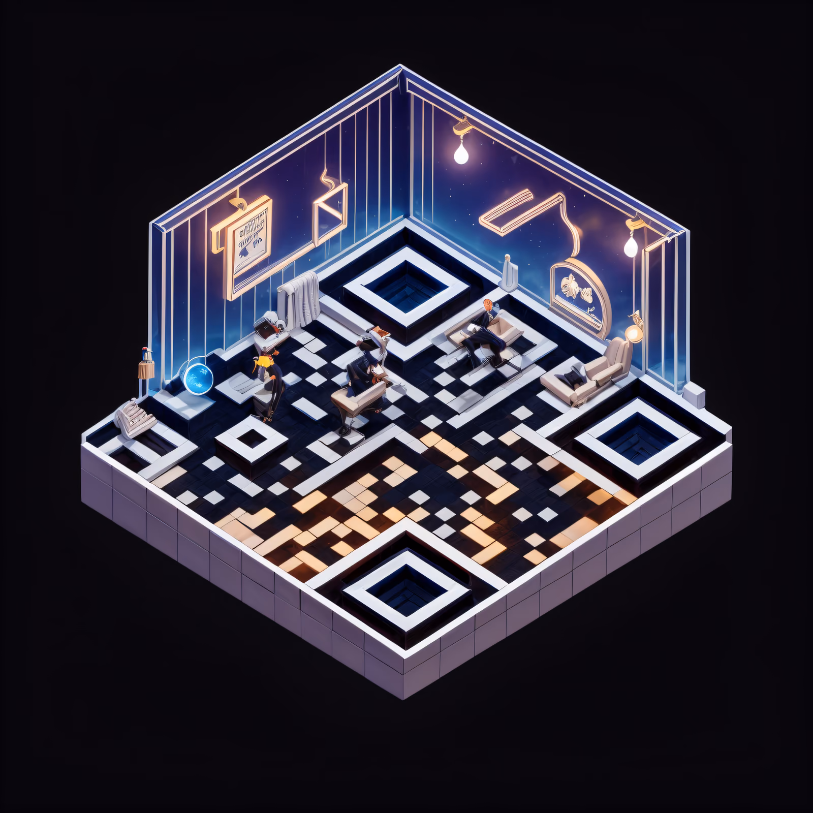 Изометрический диорамный салон барбера: QR-код для визиток — изображение 1