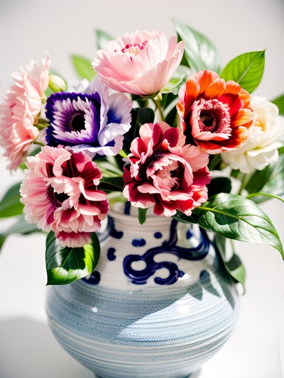 Carnation Bouquet in Ceramic Vase QR Code Art