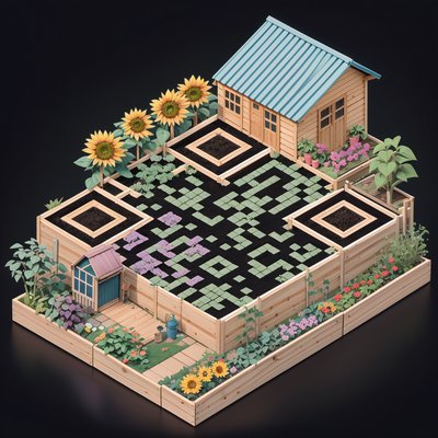 Isometric Vegetable Garden Diorama QR Code for Packaging
