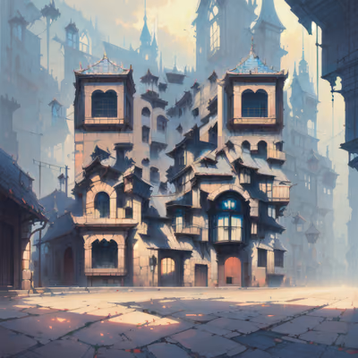 Misty Fantasy Town Concept Art QR Code for Posters — image 1