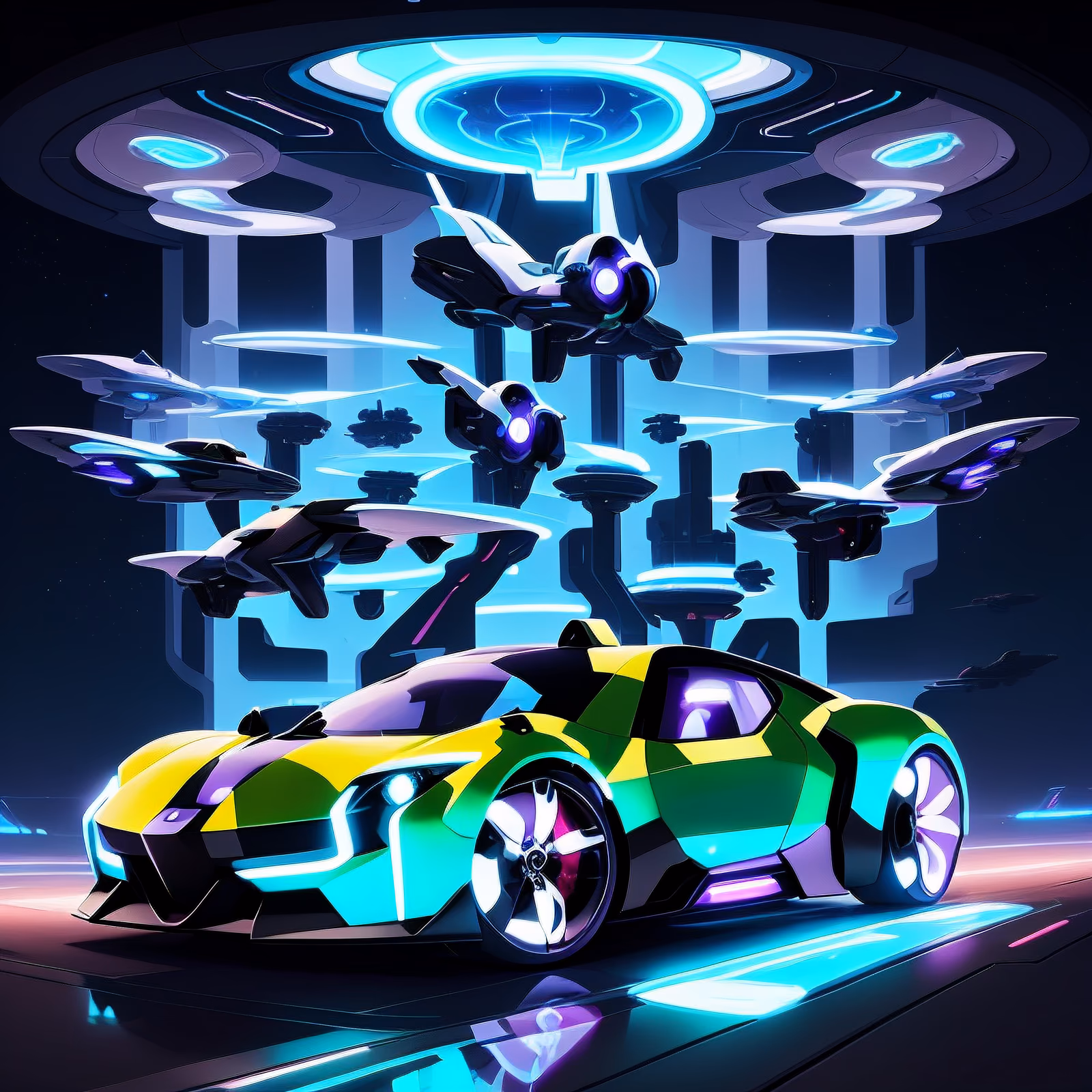 Футуристический спорткар и космический корабль, игровой арт: QR-код для постеров — изображение 1