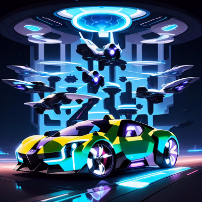 Футуристический спорткар и космический корабль, игровой арт: QR-код для постеров — изображение 1