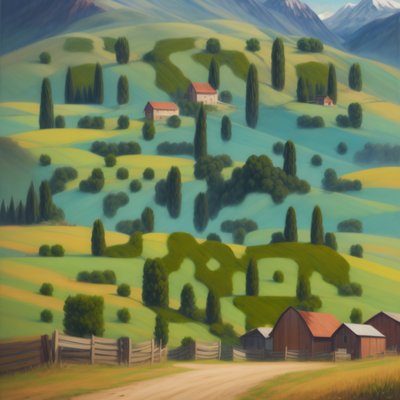 Rural Valley Farm Oil Painting QR Code Art