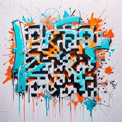 Cyan Orange Graffiti Lettering QR Code for Posters