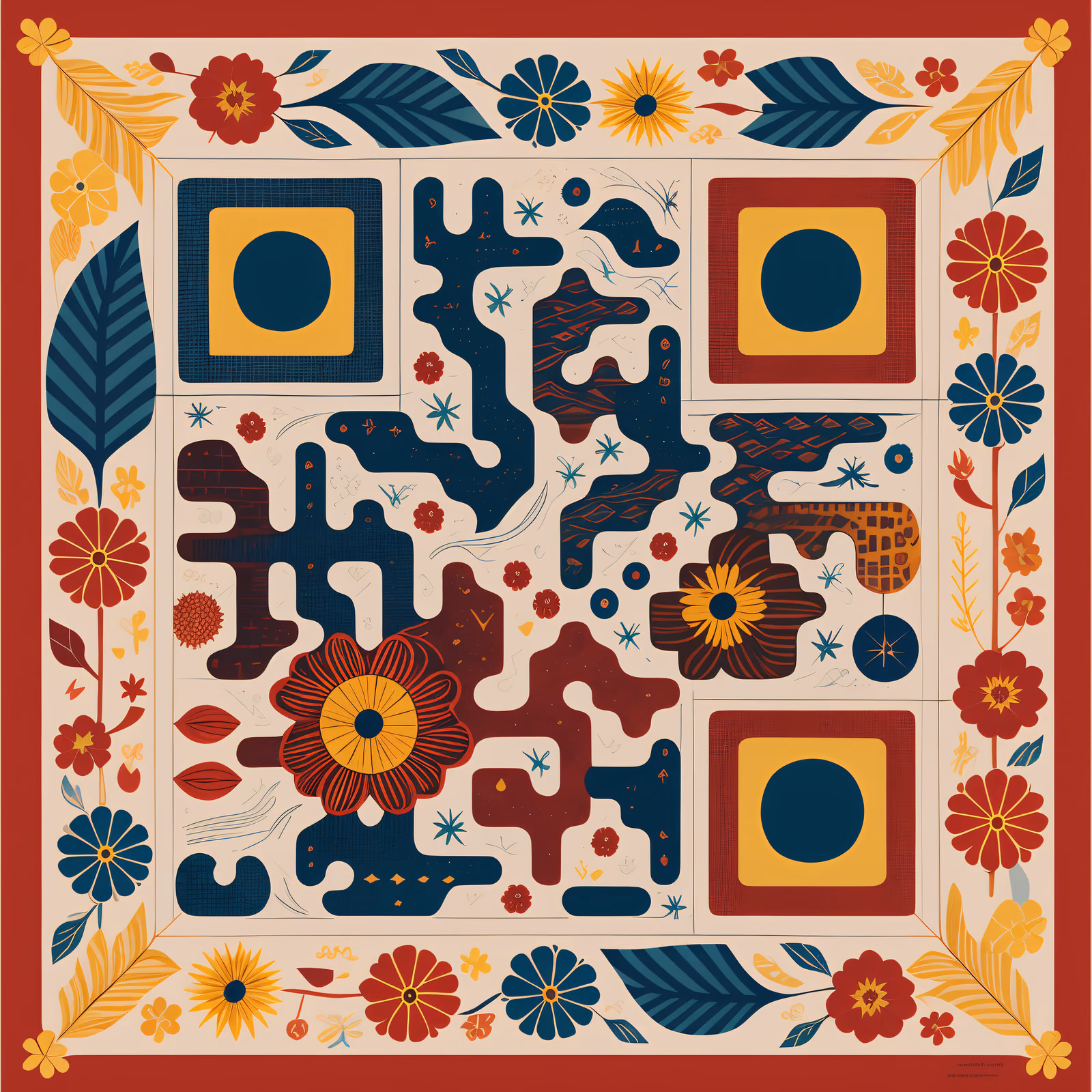 Folk Floral Pattern Tile QR Code Art — image 1