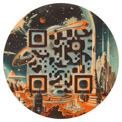 Retro Space Hotel Futuristic City QR Code for Stickers — image 1