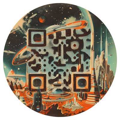 Retro Space Hotel Futuristic City QR Code for Stickers