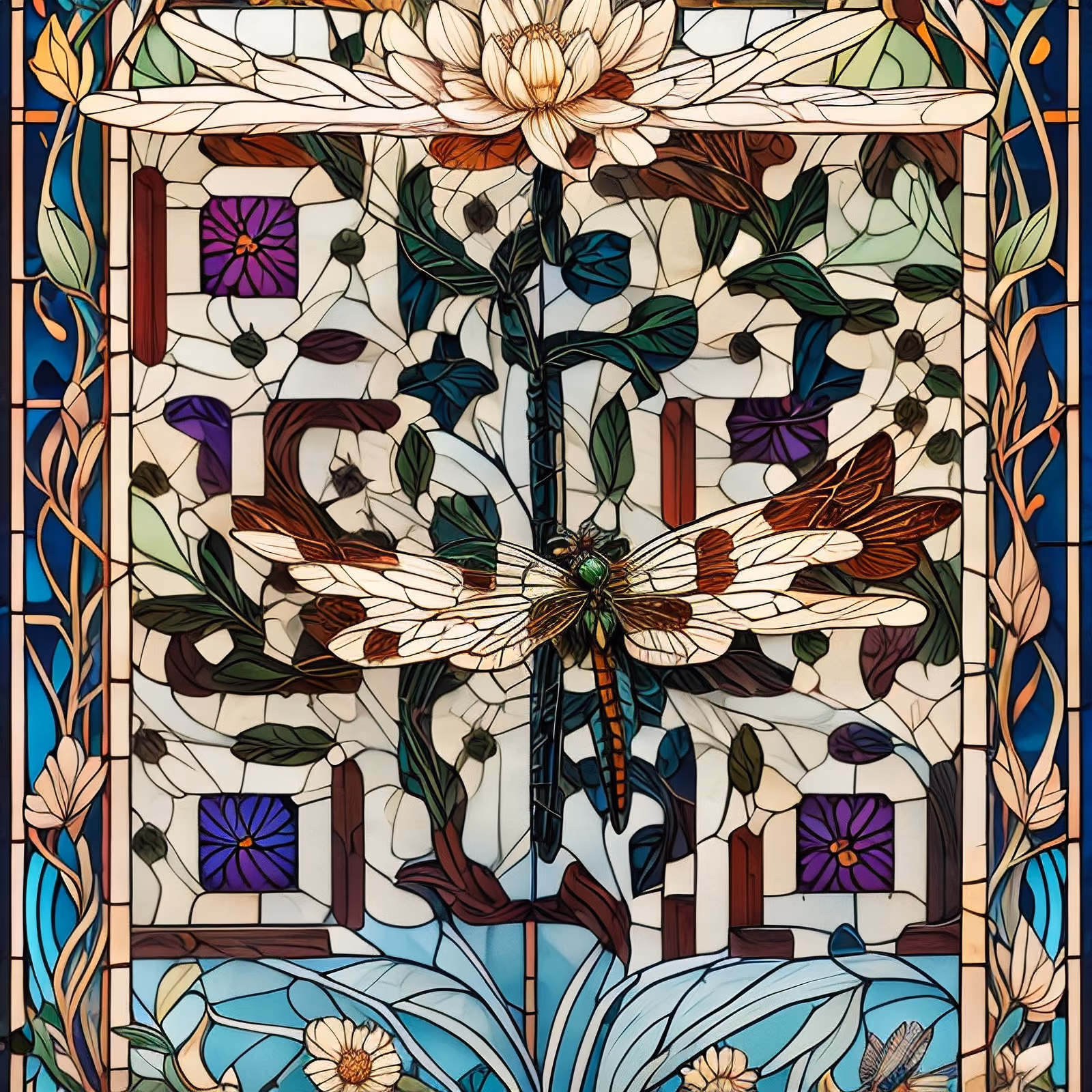 Dragonfly Stained Glass Floral QR Code Art — image 1
