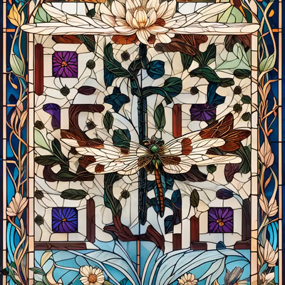 Dragonfly Stained Glass Floral QR Code Art — image 1