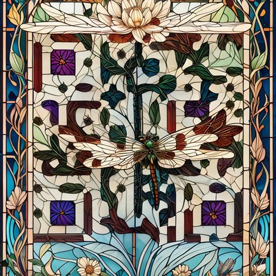 Dragonfly Stained Glass Floral QR Code Art