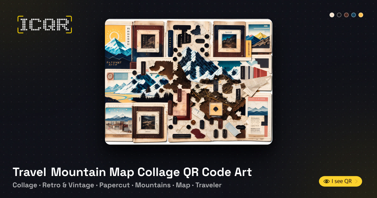 Travel Mountain Map Collage QR Code Art • ICQR