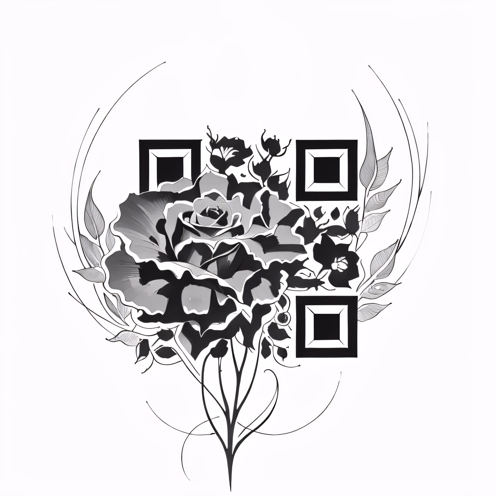 黑玫瑰纹身墨水二维码艺术,适用于临时纹身 — 图片 1