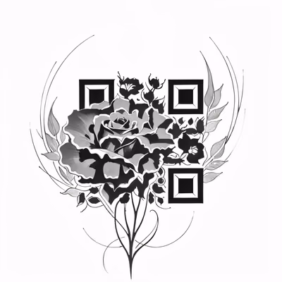 黑玫瑰纹身墨水二维码艺术,适用于临时纹身 — 图片 1
