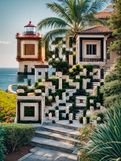 Cliffside Garden Lighthouse Photo QR Code for Posters