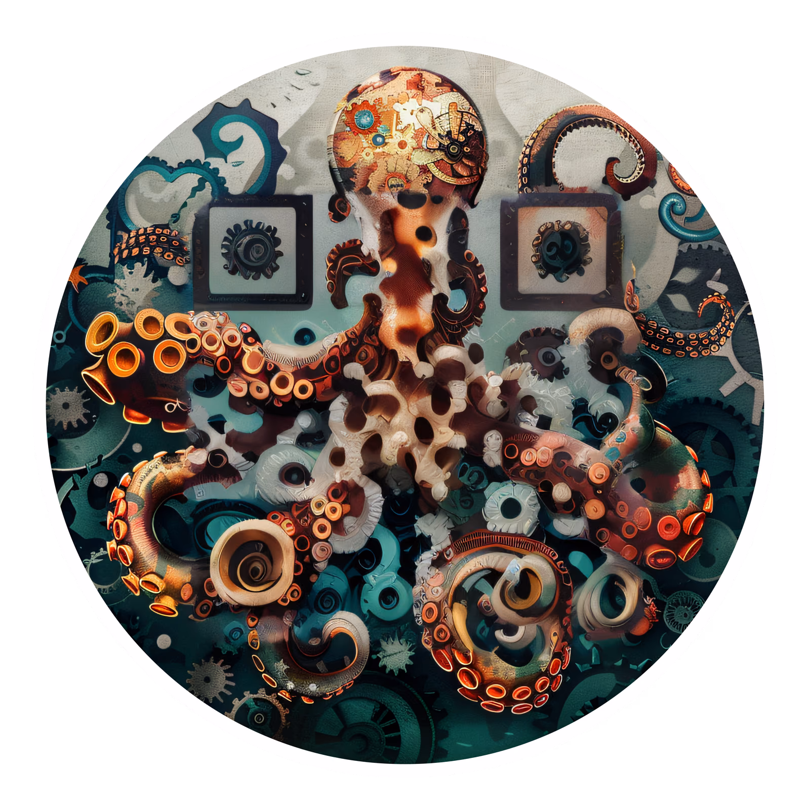 Mechanical Octopus Steampunk Abstract QR Code for Stickers — image 1