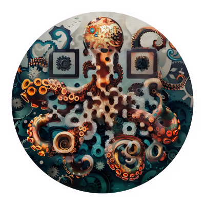 Mechanical Octopus Steampunk Abstract QR Code for Stickers — image 1
