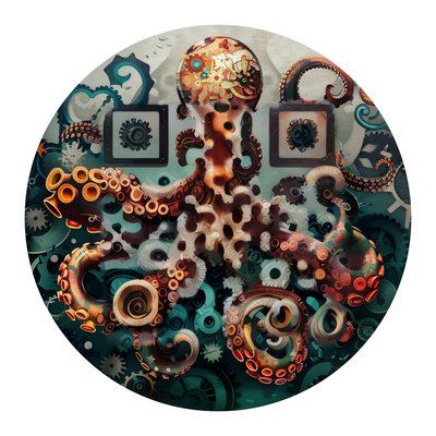 Mechanical Octopus Steampunk Abstract QR Code for Stickers