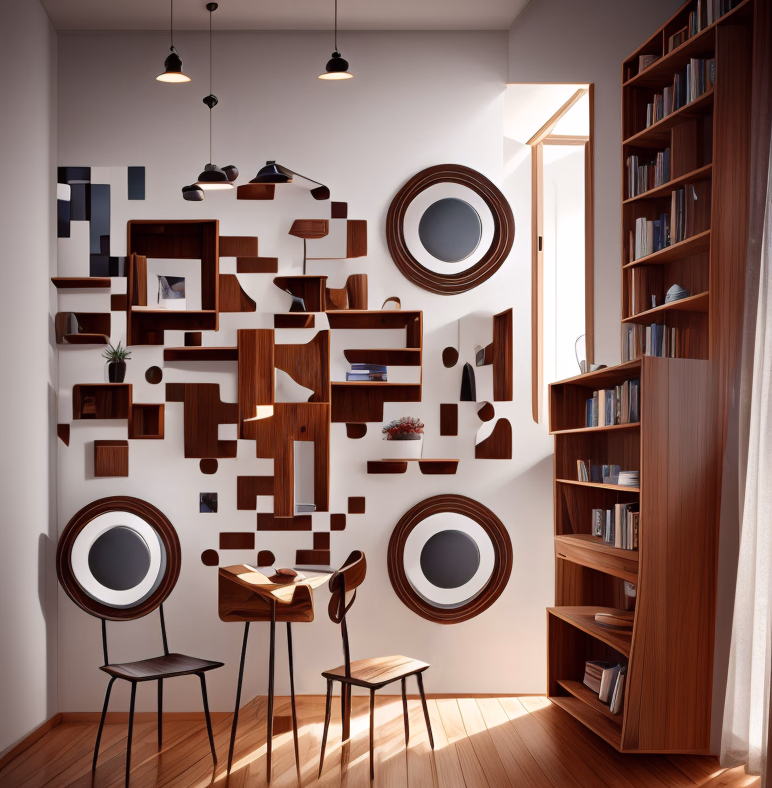 Walnut Shelf Interior Realism QR Code Art — image 1