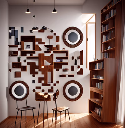 Walnut Shelf Interior Realism QR Code Art — image 1