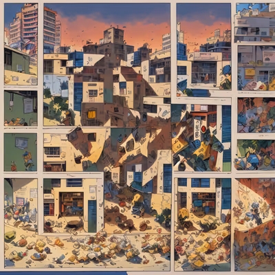 漫画分格城市场景二维码艺术,适用于海报 — 图片 1