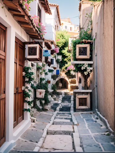 Greek Stone Alley Film Photography QR Code for Posters