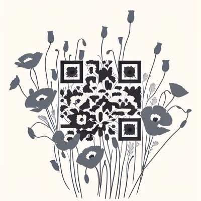 Black and White Poppies Ink QR Code Art — image 1