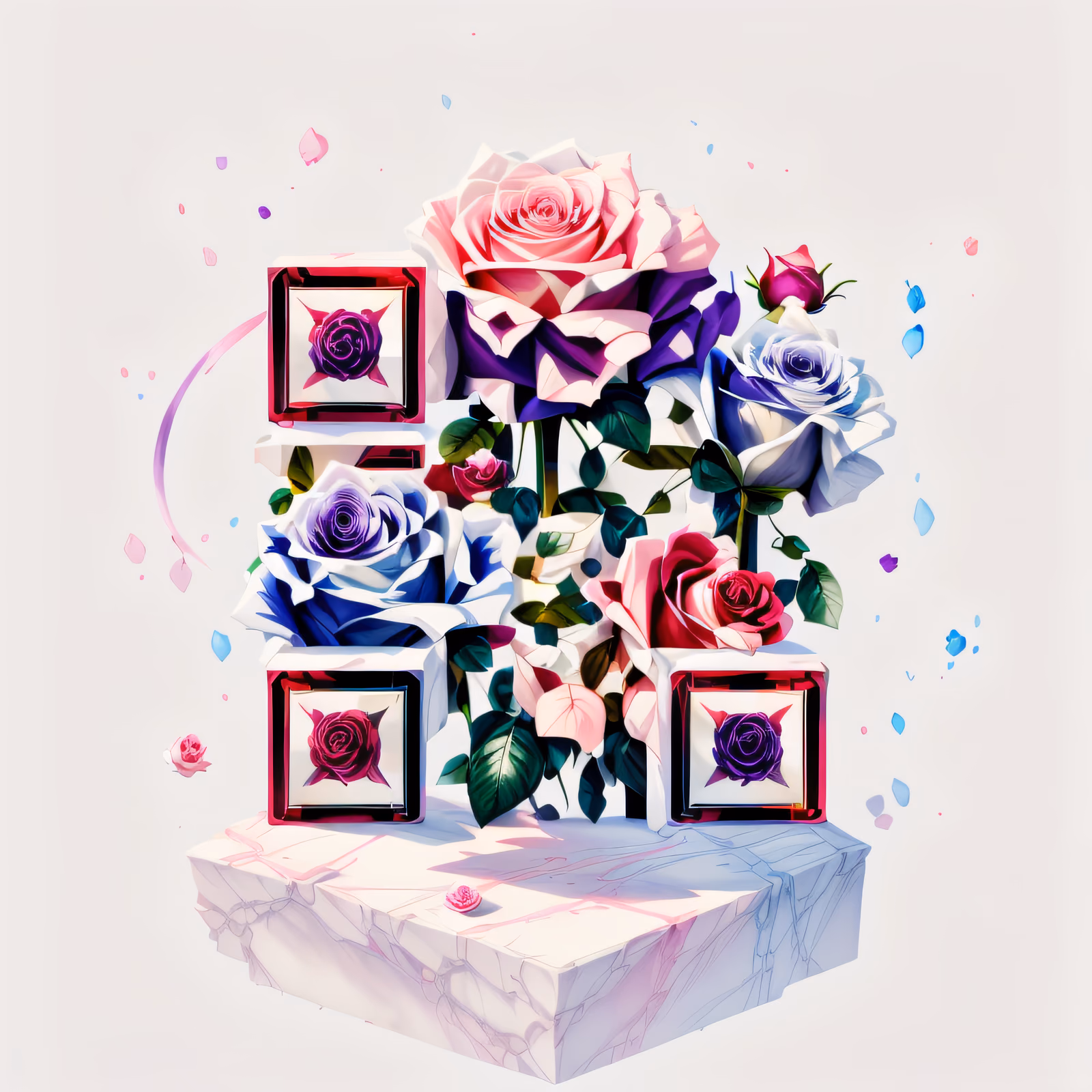 Watercolor Rose Marble Pedestal QR Code Art — image 1